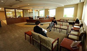 Spine center lobby with patients inside