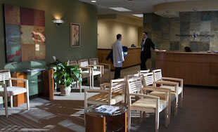 Spine center lobby with patient